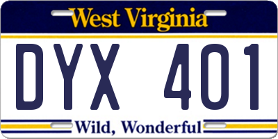 WV license plate DYX401