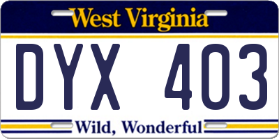 WV license plate DYX403