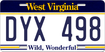 WV license plate DYX498