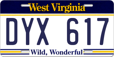 WV license plate DYX617