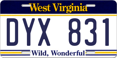 WV license plate DYX831