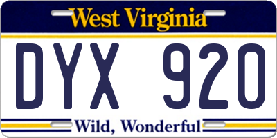 WV license plate DYX920