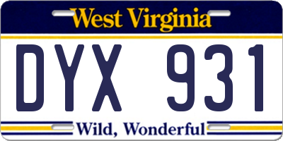 WV license plate DYX931