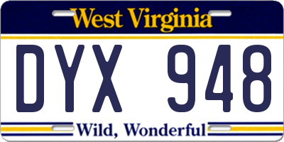 WV license plate DYX948