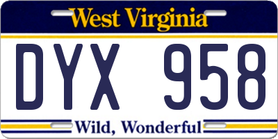 WV license plate DYX958