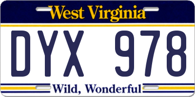 WV license plate DYX978