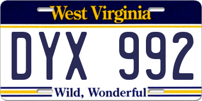 WV license plate DYX992