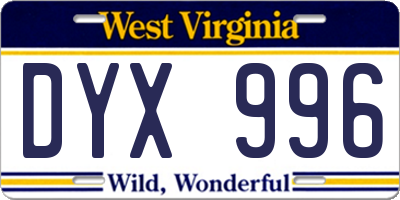 WV license plate DYX996