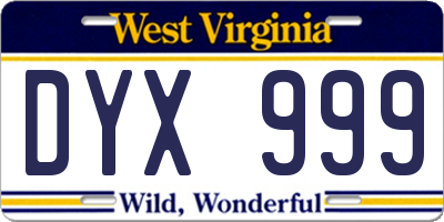 WV license plate DYX999
