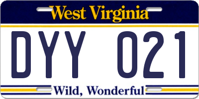 WV license plate DYY021