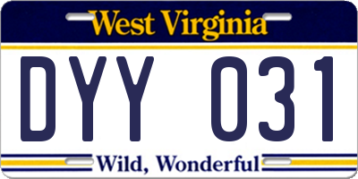 WV license plate DYY031