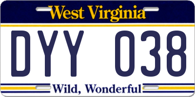 WV license plate DYY038