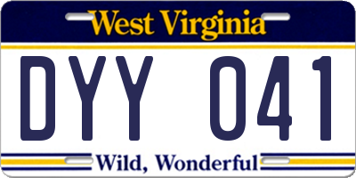 WV license plate DYY041