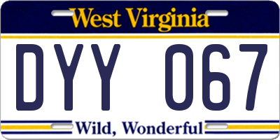 WV license plate DYY067