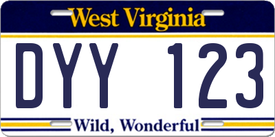 WV license plate DYY123