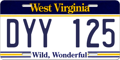 WV license plate DYY125