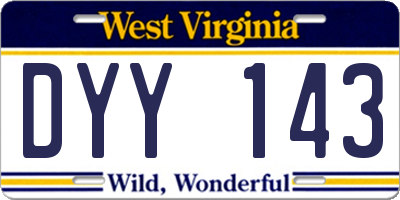 WV license plate DYY143
