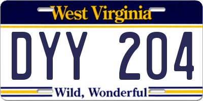 WV license plate DYY204