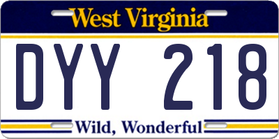 WV license plate DYY218