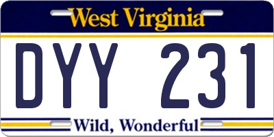 WV license plate DYY231