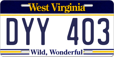 WV license plate DYY403