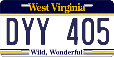 WV license plate DYY405