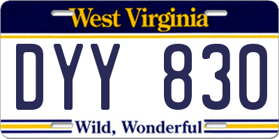 WV license plate DYY830