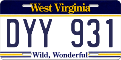 WV license plate DYY931