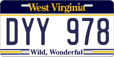 WV license plate DYY978