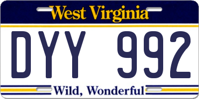 WV license plate DYY992
