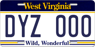 WV license plate DYZ000
