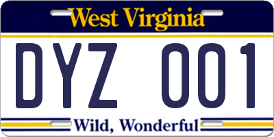 WV license plate DYZ001