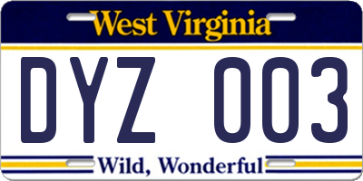 WV license plate DYZ003