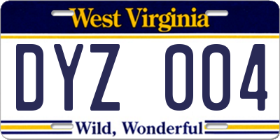 WV license plate DYZ004