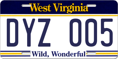WV license plate DYZ005