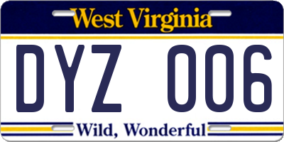 WV license plate DYZ006