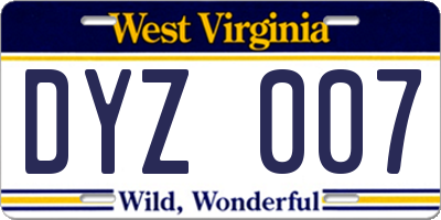 WV license plate DYZ007