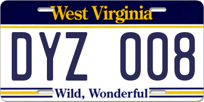 WV license plate DYZ008