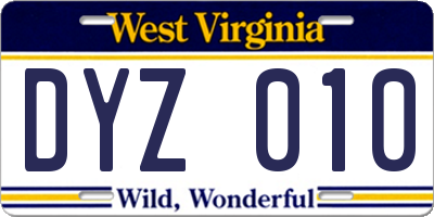 WV license plate DYZ010