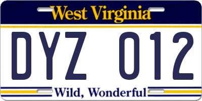 WV license plate DYZ012