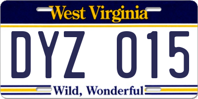 WV license plate DYZ015