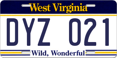 WV license plate DYZ021