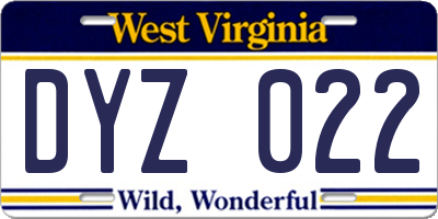 WV license plate DYZ022