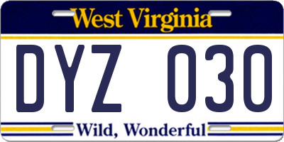 WV license plate DYZ030
