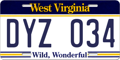 WV license plate DYZ034