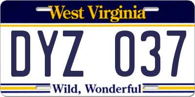 WV license plate DYZ037
