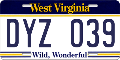 WV license plate DYZ039