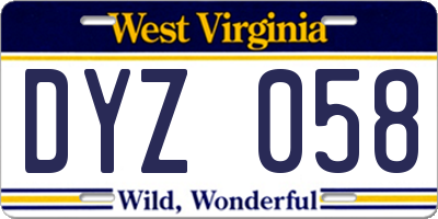 WV license plate DYZ058