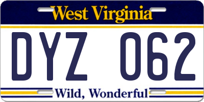 WV license plate DYZ062