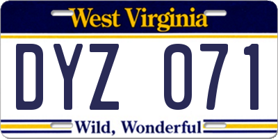 WV license plate DYZ071